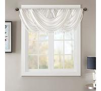 Madison Park JLA Home INC Elena Waterfall Embellished Rod Pocket Valance, Faux Silk Valances for Window, 38X46, White