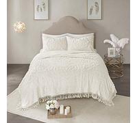 Madison Park Laetitia Lightweight 100% Cotton Quilt Set, Breathable Chenille Tufted, Shabby Chic Boho Medallion Design, Sham, Floral Ivory w/Tassels, Full/Queen (90 in x 90 in) 3 Piece