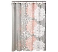 Madison Park Lola 100% Cotton Shower Curtain, Casual Large Floral Design, Modern Bathroom Decor, Machine Washable, Fabric Privacy Screen 72x72, Grey/Peach
