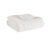 Madison Park Luxe Quilted Throw Blanket - Damask Stitching Design, Cotton Filled Spread, Ultra Soft, Cozy Bedding for Living Room Couch, Sofa, Bed, 60x72, Scalloped Borders White