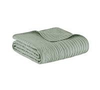 Madison Park Luxe Quilted Throw Blanket - Damask Stitching Design, Cotton Filled Spread, Ultra Soft, Cozy Bedding for Living Room Couch, Sofa, Bed, 60x72, Scalloped Borders Seafoam