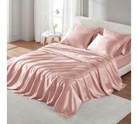 Madison Park - MPE20-774 Satin Wrinkle-Free Luxurious and Silky with 16" Deep Pocket 6 Piece Durable Sheet Set, King, Blush