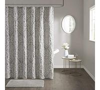 Madison Park Odette Fabric Shower Curtain Luxe Textured Jacquard, Damask Medallion Machine Washable Modern Home Bathroom Decor, Bathtub Privacy Screen, 72" x 72", Silver