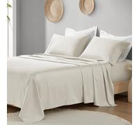 Madison Park Organic Cotton Sheet Soft & Breathable 300TC Cotton Sheets, Elastic Deep Pocket Sheet Set Fits Up to 18" Mattress, All Seasons, Lightweight, 100% Cotton Bed Sheets, King Ivory 4 Piece