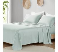 Madison Park Organic Cotton Sheet Soft & Breathable 300TC Cotton Sheets, Elastic Deep Pocket Sheet Set Fits Up to 18" Mattress, All Seasons, Lightweight, 100% Cotton Bed Sheets, Queen Aqua 4 Piece