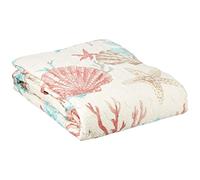 Madison Park Pebble Beach Luxury Oversized Cotton Quilted Throw Coral Aqua 50x70 Coastal Premium Soft Cozy Cotton Sateen For Bed, Couch or Sofa