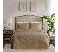 Madison Park Quebec Classic Traditional Design All Season Quilted Split Corner Bedspread Coverlet Lightweight Matching Shams, Queen(60"x80"+24"), Damask Quilted Khaki 3