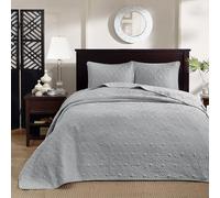 Madison Park Quebec King Size Quilt Bedding Set - Grey, Damask - 3 Piece Bedding Quilt Coverlets - Ultra Soft Microfiber Bed Quilts Quilted Coverlet