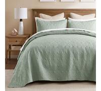 Madison Park Quebec Reversible Quilt Set Damask Design, Double Sided Stitching All Season, Lightweight Bedspread Bedding Set, Matching Sham, Seafoam, King(120"x118") 3 Piece