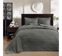 Madison Park Quebec Reversible Quilt Set Damask Design, Double Sided Stitching All Season, Lightweight Bedspread Bedding Set, Matching Sham, Dark Grey, King(120"x118") 3 Piece