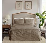 Madison Park Quebec Split Corner Quilted Bedspread Classic Traditional Design All Season, Lightweight, Bedding Set, Matching Shams, King(79" x81+24D), Damask Quilted Khaki 3 Piece