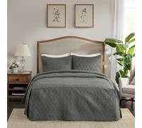 Madison Park Quebec Split Corner Quilted Bedspread Classic Traditional Design All Season, Lightweight, Bedding Set, Matching Shams, King(79" x81+24D), Damask Quilted Dark Grey 3 Piece