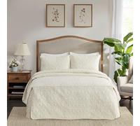 Madison Park Quebec Split Corner Quilted Bedspread Classic Traditional Design All Season, Lightweight, Bedding Set, Matching Shams, King(79" x81+24D), Damask Quilted Cream 3 Piece