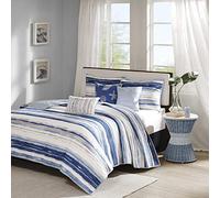 Madison Park Quilt Set Cottage Coastal Design, Starfish Print, Polyester Cotton, Blue/White, King/Cal King(104 in x 94 in)