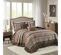 Madison Park Quilt Set Traditional Jacquard Luxe Desig, Polyester, Red/Brown, Oversized King(120"x118")
