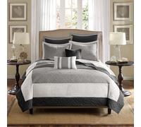 Madison Park Reversible Quilt Set - All Season Breathable Coverlet, Lightweight Cozy Bedding Layers, Matching Shams, Full/Queen(90"x90"), Damask Black 7 Piece