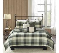 Madison Park Ridge Full/Queen Size Quilt Bedding Set - Grey, Plaid - 6 Piece Bedding Quilt Coverlets - Ultra Soft Microfiber Bed Quilts Quilted Coverlet