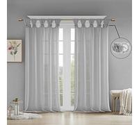 Madison Park Rosette Floral Embellished Cuff Tab Top Solid Single Window Treatments Curtain Panel Drape for Bedroom Living Room and Dorm, 50"x63", Grey