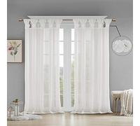 Madison Park Rosette Floral Embellished Cuff Tab Top Solid Window Treatments Single Curtain Panel Drape for Bedroom Living Room and Dorm, 50"x84", White