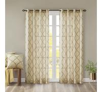 Madison Park Saratoga Window Curtain Light Filtering Fretwork Print 1 Panel Grommet Top Drapes/Valance for Living Room Bedroom and Dorm, 50x84, Beige/Gold