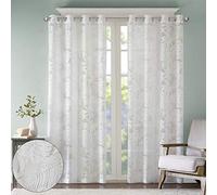 Madison Park Semi Sheer Curtain Modern Contemporary Botanical Print Out Design Grommet Top, Window Drapes for Living Room, Bedroom and Dorm, 50x63, Tropical White
