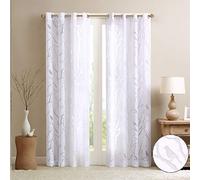 Madison Park Semi Sheer Single Curtain Modern Contemporary Botanical Print Out Design Grommet Top, Window Drape for Living Room, Bedroom and Dorm, 50x84, Bird White