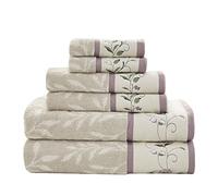 Madison Park Serene 100% Cotton Bath Towel Set Luxurious Floral Embroidered Cotton Jacquard Design, Soft and Highly Absorbent for Shower, Multi-Sizes, Purple 6 Piece