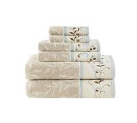 Madison Park Serene 100% Cotton Bath Towel Set Luxurious Floral Embroidered Cotton Jacquard Design, Soft and Highly Absorbent for Shower, Multi-Sizes, Blue
