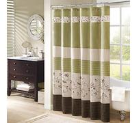 Madison Park Serene Shower Curtain Faux Silk Embroidered Floral Machine Washable Modern Home Bathroom Decorations, 72x72, Green