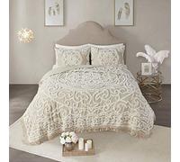 Madison Park Shabby Chic Boho Medallion Design, Tassel Fringe Bedspread, Shams, Cotton, Laetitia, Taupe Coverlet, Full/Queen
