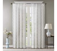 Madison Park Sheer Curtains For Bedroom, Transitional Fabric White Sheer Curtains 84 inches long, Irina Embroidered Rod Pocket Sheer Curtain, 50X84, 1-Panel Pack
