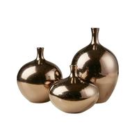 Madison Park Signature Ansen Ceramic Handmade Vase Set Home Décor - Metallic Accent Living Room Decoration Ideal for Shelf, Side Table, Mantle Ornaments, Multi Size, Bronze 3 Piece