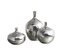 Madison Park Signature Ansen Ceramic Handmade Vase Set Home Décor - Metallic Accent Living Room Decoration Ideal for Shelf Side Table Mantle Ornaments Multi Size Silver 3 Piece