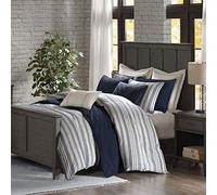 MADISON PARK SIGNATURE Comforter Set, Cotton and Poly, Stripes Blue, Queen
