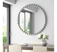 MADISON PARK SIGNATURE Wall Décor Marlowe Metal Spherical Frame Round Mirror for Living Room Home Accent, Ready to Hang Bedroom Decoration, 36" Diameter, Silver