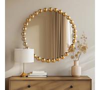 MADISON PARK SIGNATURE Wall Décor Marlowe Metal Spherical Frame Round Mirror for Living Room - Home Accent, Ready to Hang Bedroom Decoration, 27" Diameter, Gold