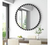 MADISON PARK SIGNATURE Wall Décor Marlowe Metal Spherical Frame Round Mirror for Living Room - Home Accent, Ready to Hang Bedroom Decoration, 36" Diameter, Black
