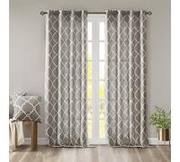 Madison Park Single Window Curtain Light Filtering Fretwork Print 1 Panel Grommet Top Drape/Valance for Living Room Bedroom and Dorm, Polyester Blend, Grey/White, 50" W x 95" L (Pack of 1)
