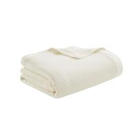 Madison Park Soft Certified 100% Egyptian Cotton Breathable Cozy Blanket, Premium Waffle Knit Classic Design, Luxury All Season Lightweight Cover for Bed, Couch and Sofa, Ivory Full/Queen(90"x90")