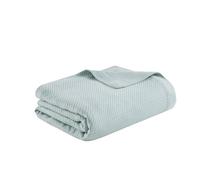Madison Park Soft Certified 100% Egyptian Cotton Breathable Cozy Blanket, Premium Waffle Knit Classic Design, Luxury All Season Lightweight Cover for Bed, Couch and Sofa, Light Blue King(108"x90")