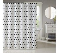 Madison Park Sophie Trendy Shower Curtain with Textured Pom-Poms Accent, Modern Bathroom Décor, Machine Washable Bath Privacy Screen, 72 in x 72 in, Black/White