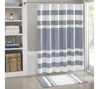 Madison Park Spa 3M Scotchgard Stripe Waffle Fabric Shower Curtain Bathroom Shower Curtain with 3M Moisture Management Spa Quality Modern Standard, 72" x 72", Indigo Blue
