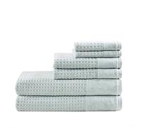 Madison Park Spa Waffle 100% Cotton Luxurious Towel Set, Premium Texture Waffle Weave, Highly Absorbent, Quick Dry, Hotel & Spa Quality Wash Clothes for Bathroom, Assorted Sizes, Seafoam 6 Piece