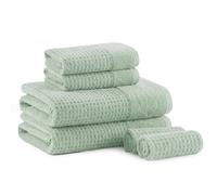 Madison Park Spa Waffle 100% Cotton Luxurious Towel Set, Premium Texture Waffle Weave, Highly Absorbent, Quick Dry, Hotel & Spa Quality Wash Clothes for Bathroom, Assorted Sizes, Seafoam 6 Piece