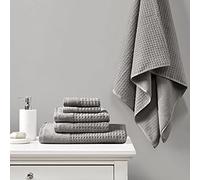Madison Park Spa Waffle 100% Cotton Luxurious Towel Set, Premium Texture Waffle Weave, Highly Absorbent, Quick Dry, Hotel & Spa Quality Wash Clothes for Bathroom, Assorted Sizes, Charcoal 6 Piece
