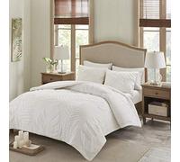 Madison Park Tufted Chenille Cotton Comforter, All Season Bedding Set, Matching Shams, Bahari, Coastal Palm Leaf Off White King/Cal King(104"x92") 3 Piece