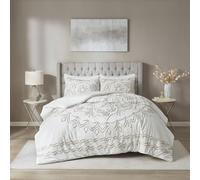Madison Park Violette 100% Chenille Cotton Tufted Duvet - Boho Medallion Design, Modern Luxe All Season Comforter Cover Bed Set with Matching Shams, Full/Queen(90"x90"), Ivory/Taupe 3 Piece
