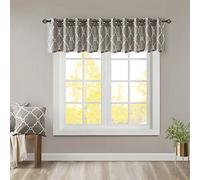 Madison Park Window Curtain Light Filtering Fretwork Print 1 Panel Grommet Top Drapes/Valance for Living Room Bedroom and Dorm, Polyester Blend, Grey, 18" W x 50" L (Pack of 1)