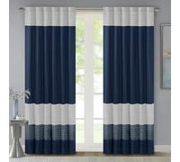 Madison Park Window Curtain Single Panel Faux Silk, Elegant Pleats, Rod Pocket Curtains for Living Room Privacy, Room Darkening Window Curtain for Bedroom and Dorm, Amherst, 84" L x 50" W, Navy