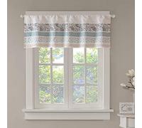 Madison Park Window Valance Tier Set Printed and Pieced Short Drape Rod Pocket Finished Swag for Kitchen or Bathroom, Cotton, Blue, 50 x 18 in